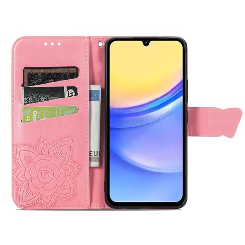 Étui cuir Samsung A15 5G haute finition papillon strass