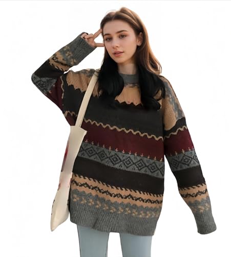 Image of Striped Sweater Women Knit Baggy Grandpa Vintage Pullover Grunge Old Money Casual Long Sleeve Aesthetic Streetwear