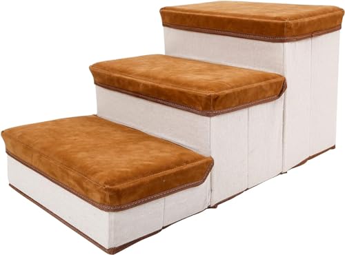 Kisigim ウェリナ ペット用階段 滑り止め 小型犬 犬用階段 収納型ボックス 猫 ペットステップ 高齢犬 シニア犬 ドッグステップ 老犬介護 怪我防止 組立 ソファベッド用 犬踏み台 (ブラウン,3段)