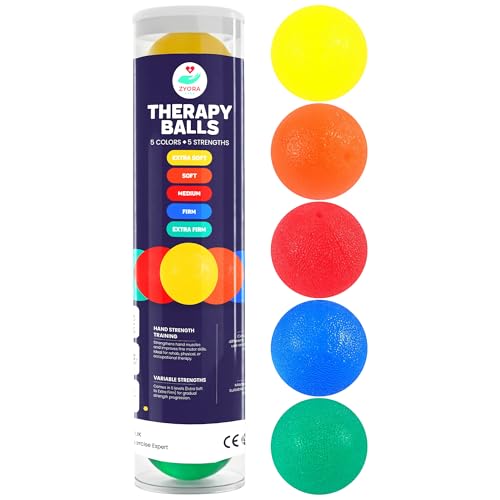 Zyora Hand Exercise Balls 5 Strengths Extra Soft Soft Medium Firm Extra Firm for Stress Relief & Hand Strengthening