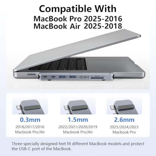 Adaptador de concentrador USB-C para MacBook Pro/Air M4/M3/M2/M1 2025-2018, adaptador multipuerto Mac, accesorios 8 en 1 MacBook con HDMI 4K, Thunderbolt 3, puertos
