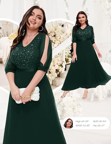 Image of Wedtrend Women's Sequin Dresses Sparkly Glitter Dress Split Sleeves Formal Dresses Maxi Evening Dress