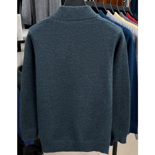 Suéter de punto trenzado para hombre con cuello alto y medio botón estilo casual 3