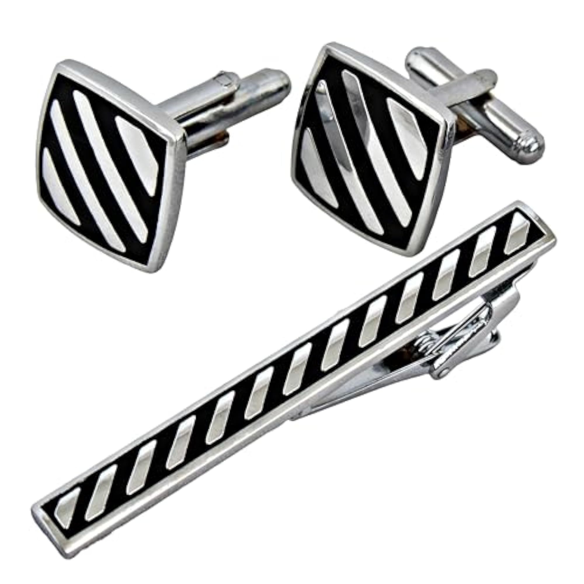 Men's Silver Plated Cufflink and Tie Pin Combo Gift