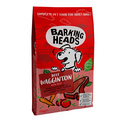 Barking Heads Dry Dog Food - Beef Waggington - 100% Natural Grass-Fed Beef with Hypoallergenic Ingredients, Good for Joint Health, 12 kg Cover