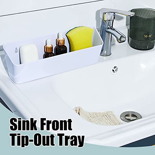 Image of Umigy 2 Pack 30 inch Kitchen Sink Tip Out Tray, False Drawer Front Flip Tray with Hinges & Clips, Sink Sponge Soap Organizer for Kitchen Bathroom, White