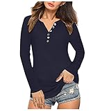 Aniywn Women's Button V-Neck Henley Shirt Long Sleeve Solid Color Casual Comfort Tops Blouse Basic...