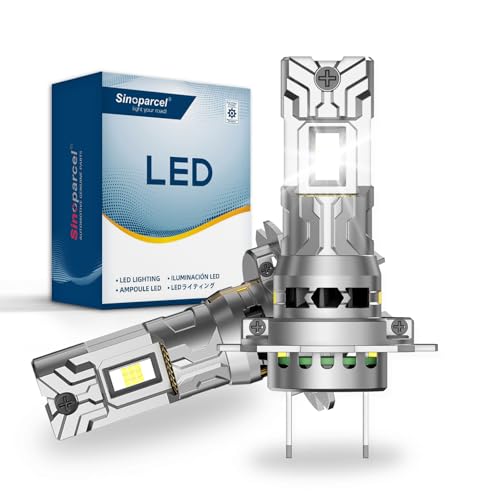 Sinoparcel 2025 Renforcée H7 LED Ampoule de Phare, Lampe Ventilée Anti-erreur au Remplacer H7 Halogène pour Feux de Croisement/Route et Antibrouillard...