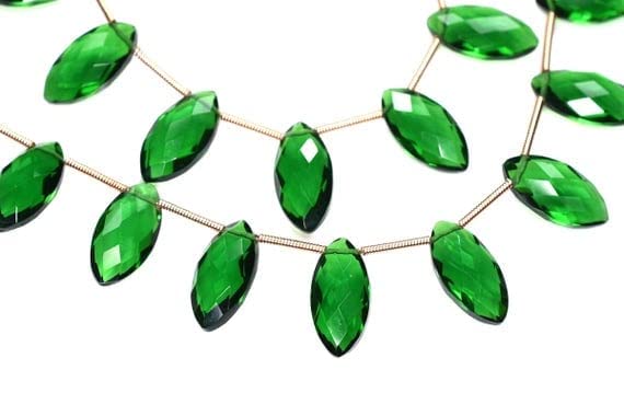 Quartz vert microfacetté marquise LKBEADS de 7x15mm pour création de bijoux