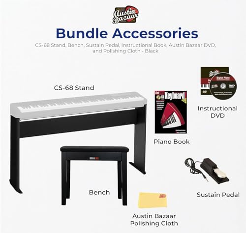 Image of Casio Privia PX-S1100 Digital Piano Bundle with CS-68 Stand, Bench, Sustain Pedal, Instructional Book, Austin Bazaar DVD, and Polishing Cloth - Black