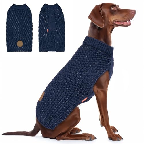 Image of KYEESE Reflective Yarn Dog Sweater for Large Dogs Thick Knit Pullover | Reflective for Visibility, Leash Hole for Walk, Stretchy Fit, Lightweight & Warm, Gentle on Sensitive Skin, Winter Daily Wear