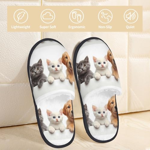 Cute Kittens And Puppy Pattern Women's Fuzzy Slippers Comfy Non Slip for Women Mom Girlfriend Indoor Outdoor3