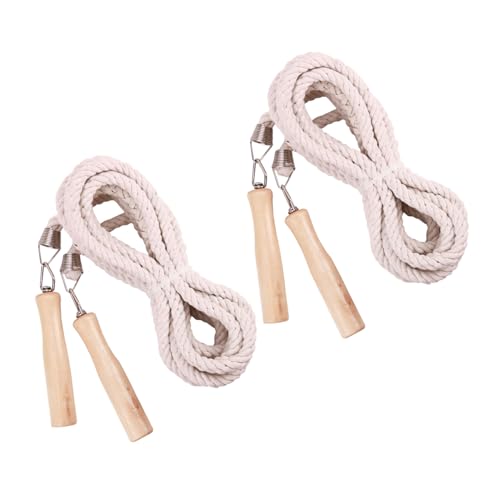 NOLITOY 2個チームスキップロープ 綿編み込み 長縄跳び 木製ハンドル付き 団体運動向け 用フィットネス縄跳び 屋外学校イベント用