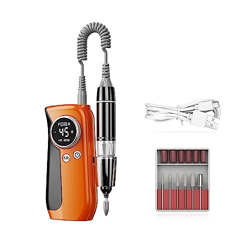 Lima Electrica Uñas, Máquina de manicura eléctrica con taladro de uñas de 45000RPM con pantalla LCD, Kit de lima de uñas con cordones profesionales for equipo de uñas acrílicas(Oringe)