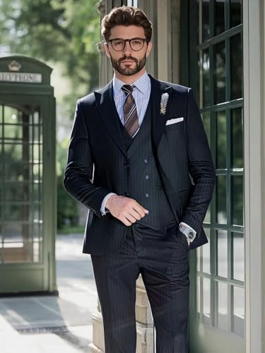 3 Pieces Pinstripe Suit for Men Slim Fit Double Breasted Big and Tall Men Pinstripe Suit Mens Wedding Suits XXS3