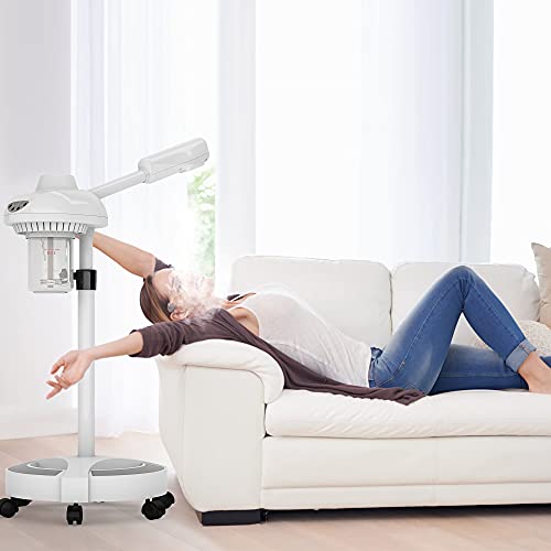 Professional Facial Steamer, Kingsteam Face Steamer with Stronger Steam and More Stable Wheel Rolling Base Design for Face Sauna Spa and Personal Care Use at Home or Salon (Up-Grade White)