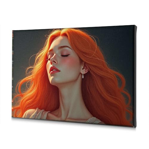 Toile murale salle de bain motif femme cheveux rouges tableau chic