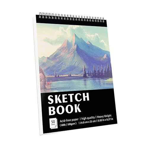 KINSPORY Sketchbook A5 Sketch Pad - 21 x 14.8 cm 100 Pages (50 Sheets) 100gsm Acid-Free Art Drawing Pad Spiral Bound Drawing Paper Painting Writing Sketching Pad for Kids Adult Teens Girls Boys