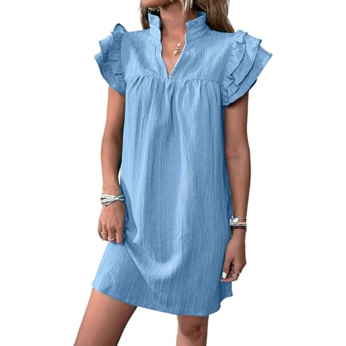 Summer Dresses for Women 2025 Multi Layer Ruffle Sleeve V Neck Pullover Dress Fashion Dressy Cocktail Dresses