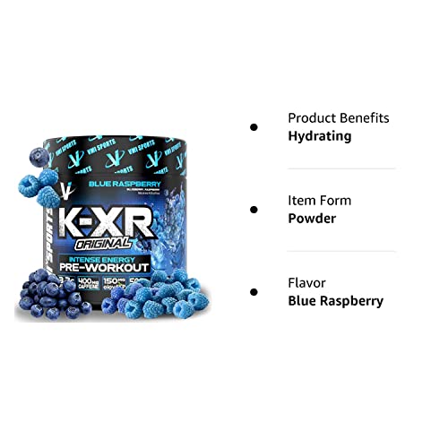 K-Xr Pre-Workout Energy Powder | Intense Energy Pre-Workout Drink For Men And Women| Creatine Free | Improves Performance - Enhanced Focus & Increased Endurance | 30 Servings (Blue Raspberry) #TOP5