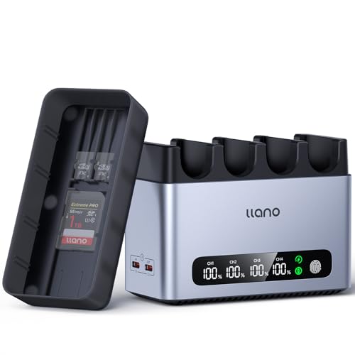 llano 65W 4-Slot NP-FZ100 Battery Charger - Fast Charging for Sony A7III A7IV FX3 FX30 A9 A1 A7C A7CII A7RV A7RIII A6700 A6600 ZV-E1 ZV-E10II FX2 Cameras,Digital Display,Magnetic Storage Lid
