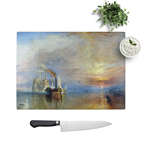 Kitchen Chopping Board Glass - Joseph Mallord William Turner The Fighting Temeraire - Textured Worktop Saver Cutting Board - Heat Resistant, Shatterproof and Hygenic - 39 x 28.5 cm