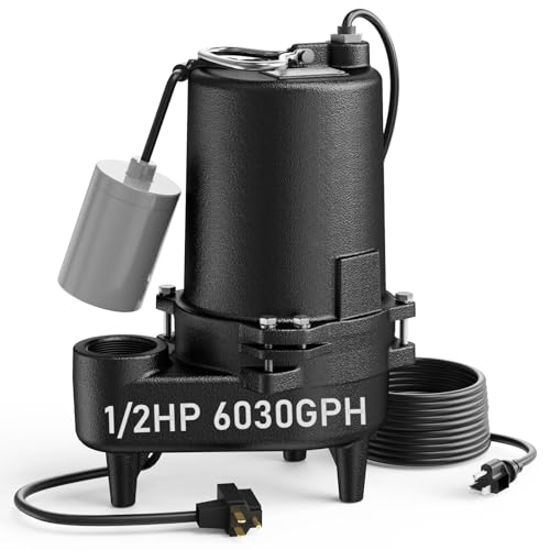 Image of Aquastrong 1 /2 HP Sewage Pump, 6030 GPH Sewage Pump 2 inch Discharge, Cast Iron Sump Pump Submersible with Auto Float Switch for Pool Pumps with Filter Basket, Deep Gray