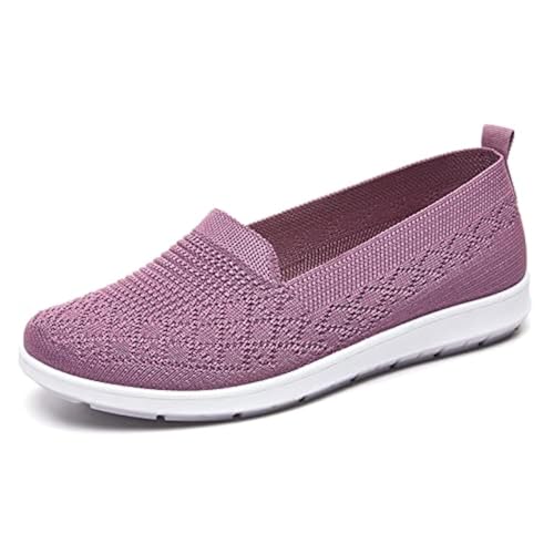 Women's Flat Breathable Fly Woven Mesh Sneakers,Casual Fashion Non-Slip Walking Shoes Comfortable Soft Sole Slip-on Loafers Tennis Shoes