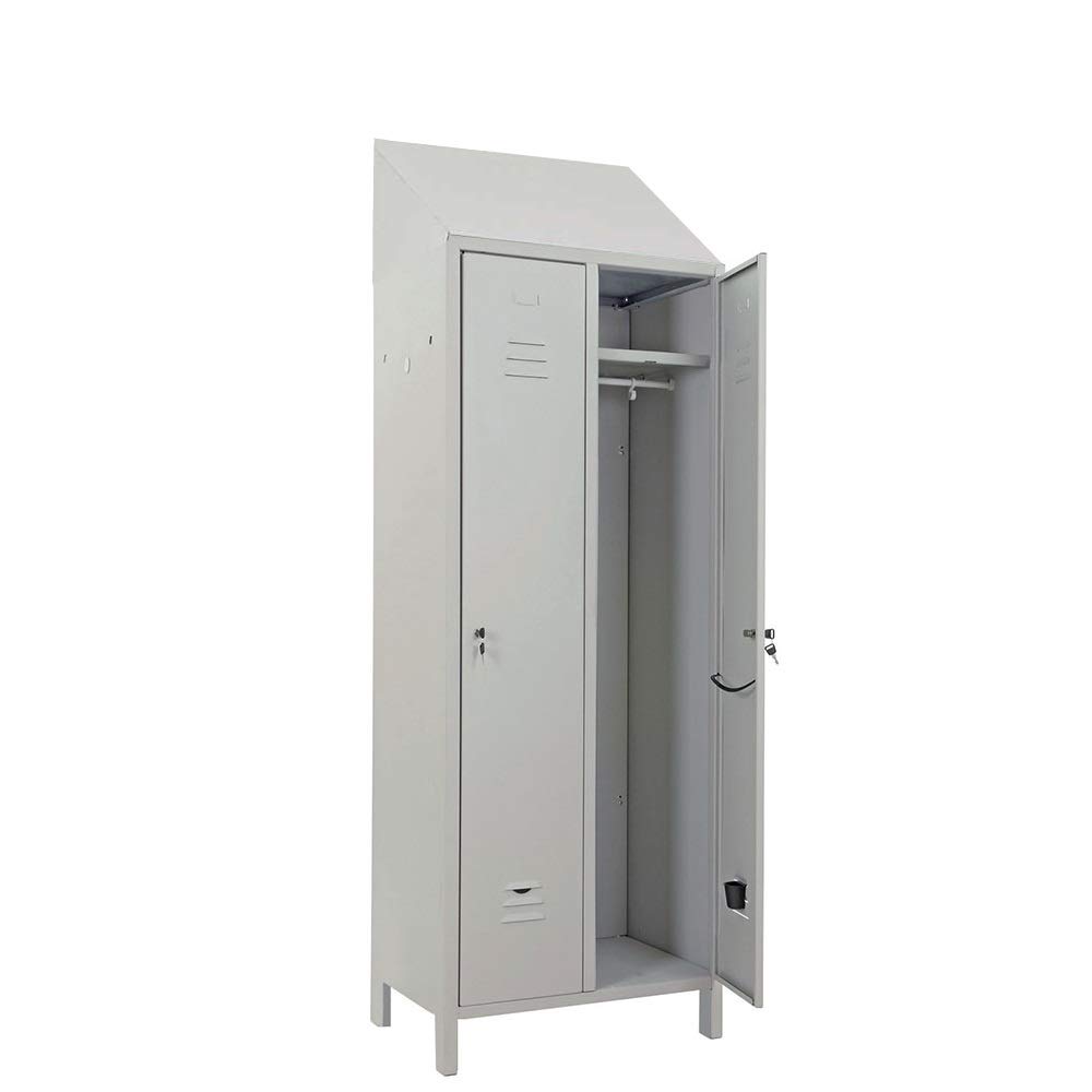 BUD Spogliatoio 2 Posti 2 Ante In Metallo Colore Grigio Ral 7035 68x35 H180 Cm Con Tetto Inclinato Parapolvere