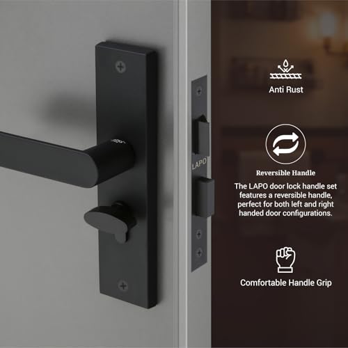 Image of LAPO Mortise Lock Set Assembly for Front Door, 45x45mm Lock Body, Black Finish, Supports 30-50mm Door Range, 60mm Cylinder, 3 Brass Keys, Left-Right Fitment, 3 Year Warranty, Cy-180