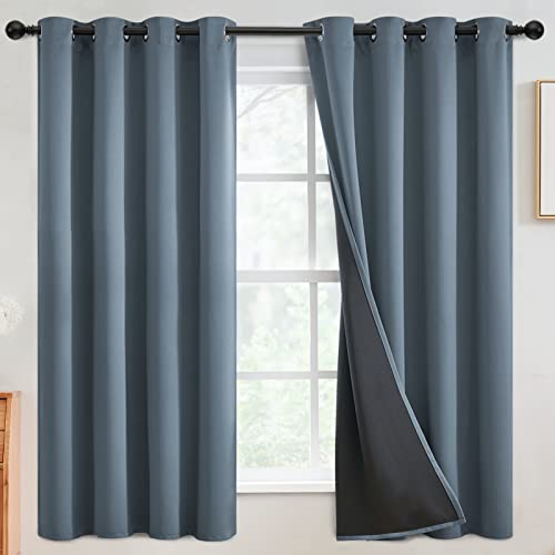 SimpleHome Stone Blue 100% Blackout Curtains Room Darkening Living Room 63L