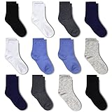GENTABY Socken Jungen 27-30 Sportsocken Schwarz Weiß Grau Elastische Kinder Socken 31-34 für 7-10 Jahre 12 Paar Mädchen Kleinkind Socken