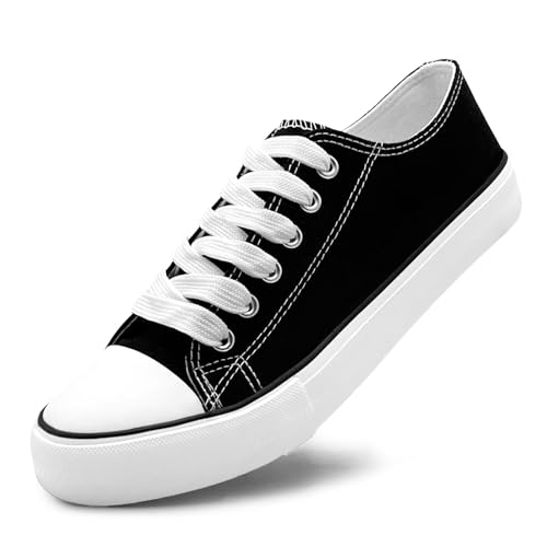 Unisex Low Top Lace Up Casual Canvas Shoes for Women and Men, Comfortable Lightweight Classic Fashion Sneakers Popular 2025, Zapatillas Casual De Lona De Moda para Hombre Y Mujer Black