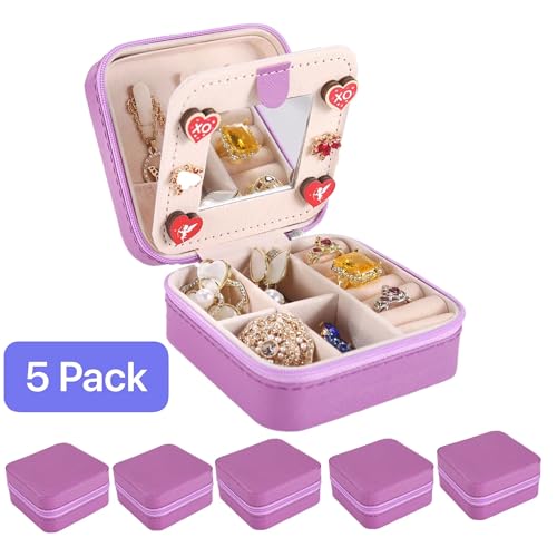 Image of KElofoN Travel jewelry case Travel jewelry box Travel Jewelry Organizer Small Jewelry Organizer Box for Girls Women with Mirror (Purple-5)