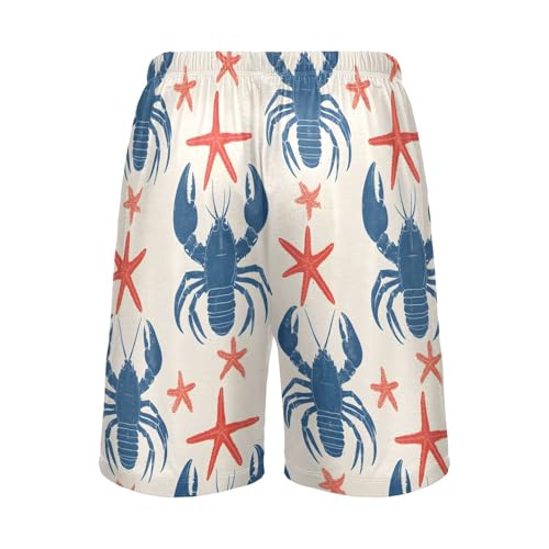 Retro Blue Lobster Pajama Shorts for Men, Men's Pajama Bottoms, Lounge Sleepwear for Dad4