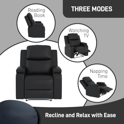 Image of Amazon Brand - Solimo Emerald | Single Seater Sofa Recliner | Manual Recliner (Leatherette Black)