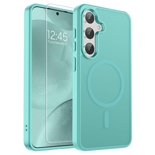 Image of SUPFINE Magnetic for Samsung Galaxy S24 Case / S25 Case with Screen Protector, (Built-in Magnets) (Military Grade Drop Protection) Slim Translucent Shockproof Phone Case,Blue Green