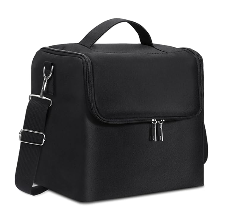 KIRA Makeup Travel Train Case, Large Make up Organizer Bag, 4 Tier Professional Bag Storage Box Cosmetic Train Case with Straps Pockets Luggage Belt for Nail Tools Brushes (Black)-image-23