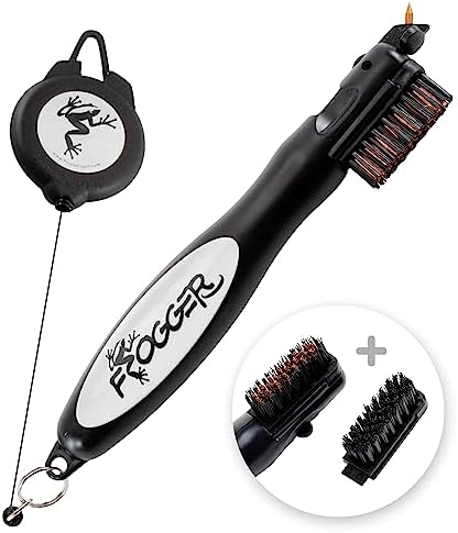 Frogger BrushPro Golf Club Cleaner with Ergonomic Grip and Retractable Cord | Sturdy Golf Brush and Groove Cleaner with Advanced Scrub Cleaning Technology for Professional Golfers | Gray