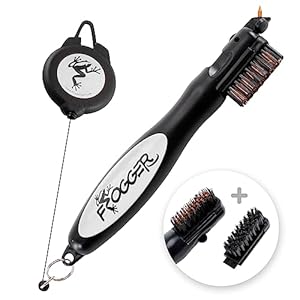 Frogger BrushPro Golf Club Cleaner with Ergonomic Grip and 2.5 ft. Retractable Cord, Sturdy Golf Club Brush and Groove Cleaner for Golfers, Premium Golf Accessory, Replaceable Parts