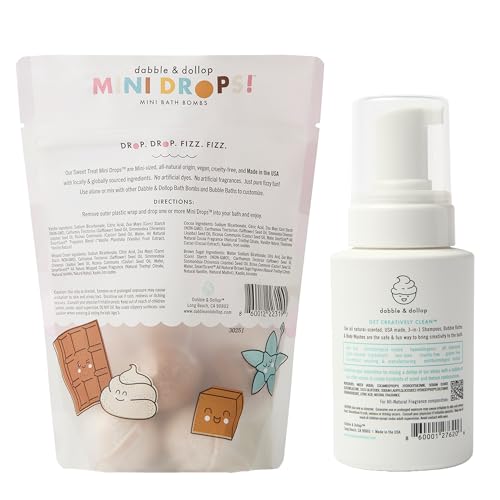 Image of Dabble & Dollop Sweet Treat Mini Bath Bombs + Vanilla 3-in-1 Shampoo, Body Wash and Bubble Bath for Kids - Toddler & Kids Bath Set, No Synthetic Dyes, Vegan, Gluten-Free, Cruelty-Free (Pack of 2)