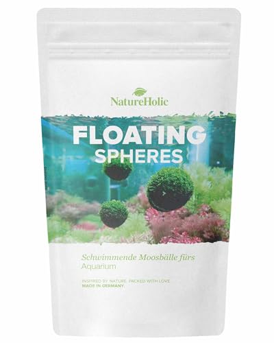 NatureHolic Floating Spheres | Aquarium Moos Bälle | Schwebende Mooskugeln zum Selbst aufbinden | 3 Stück mit Ø 40mm