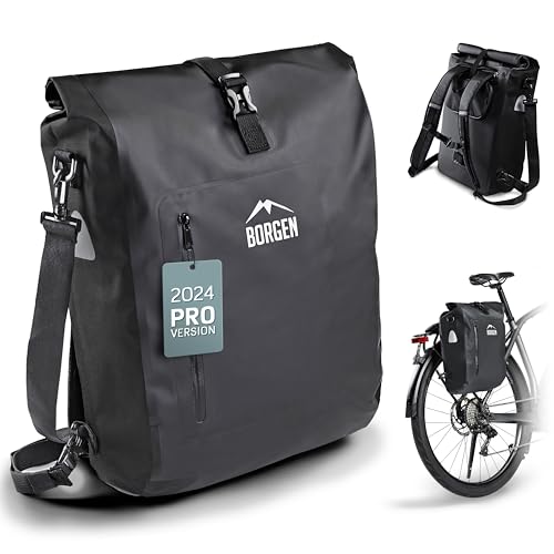 Borgen Alforja para bicicleta para portaequipajes, 25 l, 100% impermeable, asa y correa para el hombro, alforjas traseras, alforjas para portaequipajes