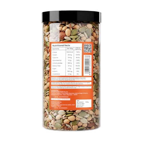 Image of Growfitz 7-in-1 Super Seed Mix | Pack of 2 (500g Each)| 24.4g High Protein & Fiber | Roasted & Salted Pumpkin, Sunflower, Flax, Chia, Soy Nuts & Sesame | Healthy Snack |
