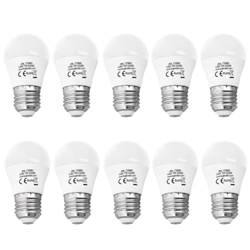 Jandei   Pack de 10 x Bombillas LED mini G45, Casquillo E27, 7W (equivale a 60W), 630 Lúmenes para Lámparas de Techo, Lámparas de Mesilla, Dormitorio, Salón, Navidad (4200K Blanco Neutro)
