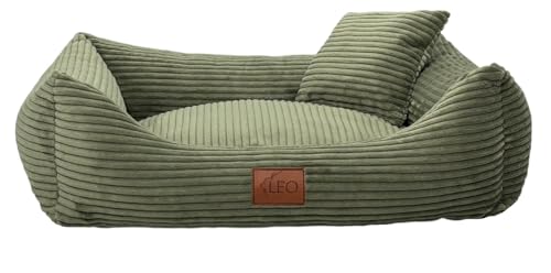 Leo4dog Hundebett Cord Waschbar Bezug Für kleine mittelgroße und große Hunde Hundekissen Hundesofa Hundekorb (Olive, M 80x60)