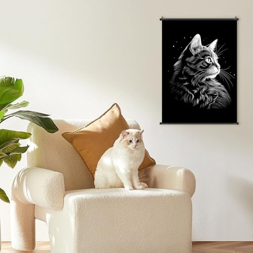 Silhouette de chat sur toile : fixation facile sans trou pour mur - 6