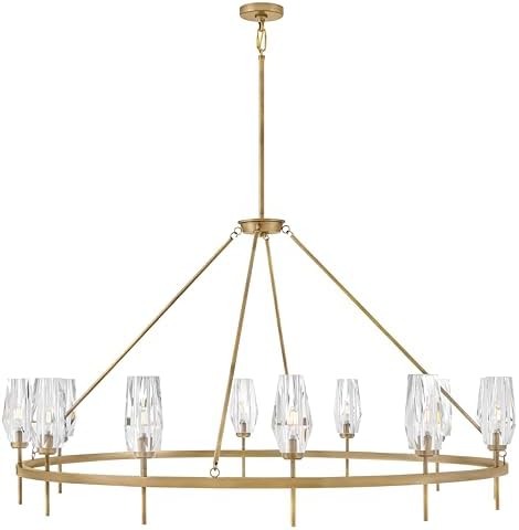 Hinkley Ana Extra Large Single Tier Chandelier, Faceted Clear Crystal Shades, Glam Style, Heritage Brass Finish