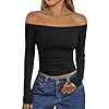 Trendy Queen Womens Long Sleeve Off The Shoulder Tops Going Out Cute Basic Y2K Fall Fashion 2025 Outfits Clothes