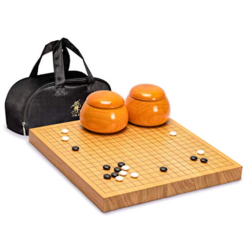 Yellow Mountain Imports Shin Kaya 1.6-Inch Reversible 19x19 / 13x13 Go Game Set Board with Double Convex Yunzi Stones and Jujube Wood Bowls - Classic Strategy Board Game (Baduk/Weiqi)